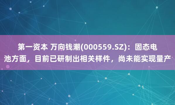 第一资本 万向钱潮(000559.SZ)：固态电池方面，目前已研制出相关样件，尚未能实现量产